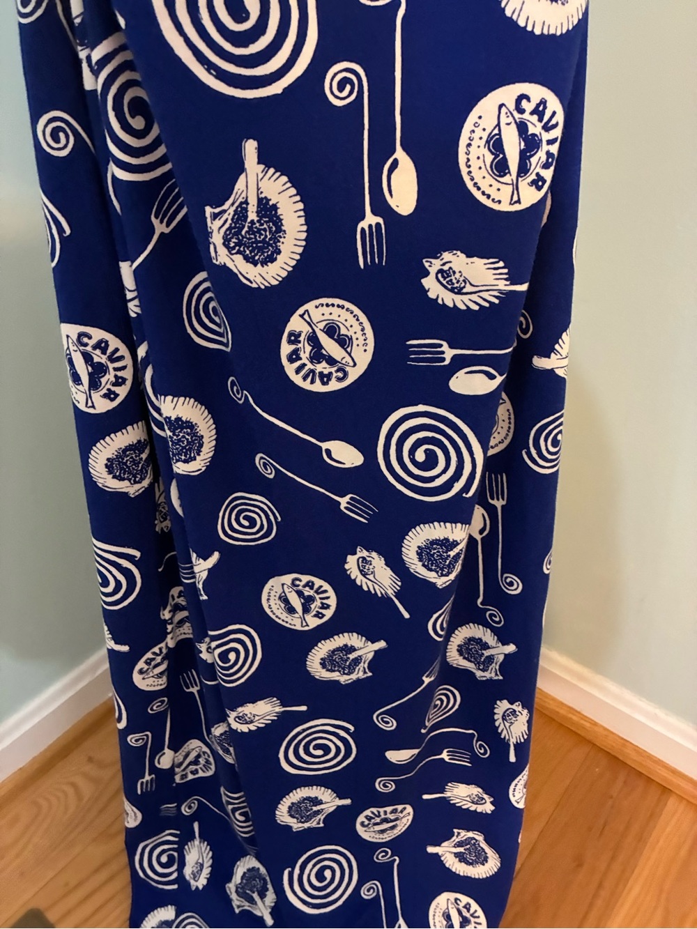 Lisa Says Gah Royal Blue and White Caviar Spiral Fork Halter Maxi Dress NWT - Picture 3 of 6